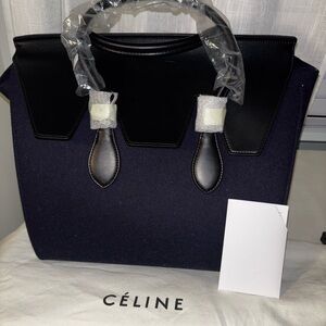 Celine Black and Navy wool and leather Bag